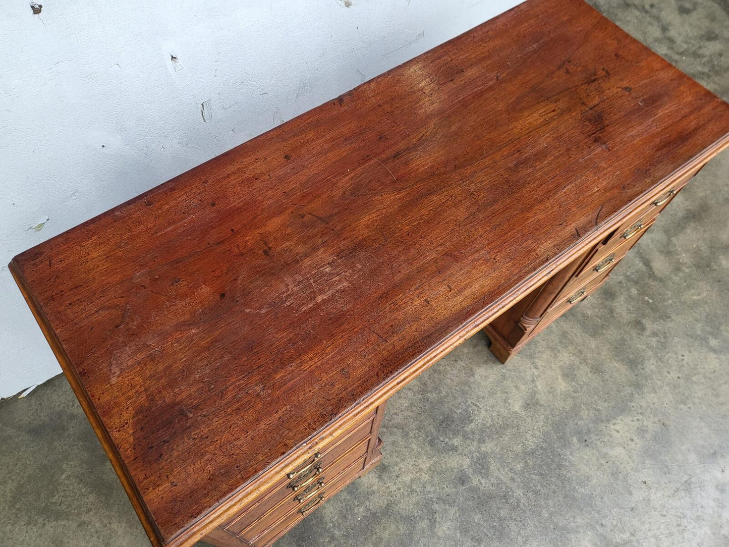 Antique Victorian small knee hole desk 7 drawers