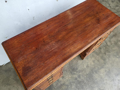 Antique Victorian small knee hole desk 7 drawers