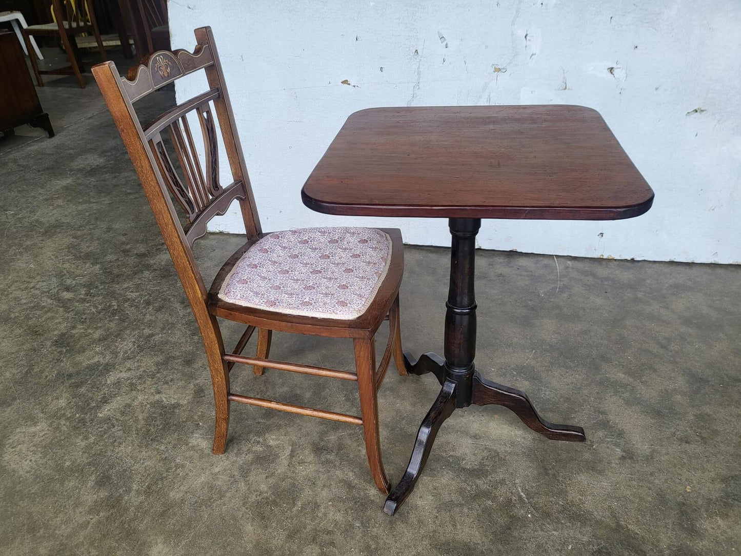 Antique Victorian square tripod side end lamp occasional table