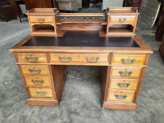 Antique Victorian twin pedestal desk gallery leather top