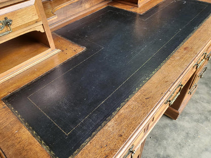 Antique Victorian twin pedestal desk gallery leather top