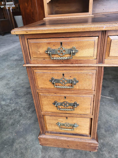 Antique Victorian twin pedestal desk gallery leather top