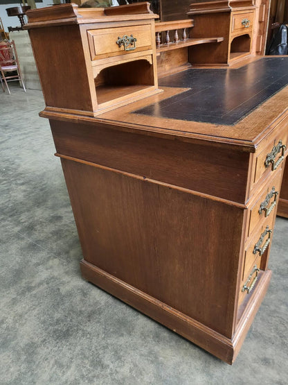 Antique Victorian twin pedestal desk gallery leather top