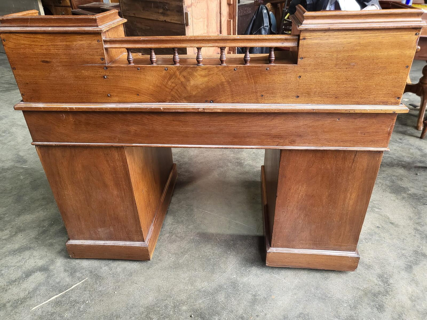 Antique Victorian twin pedestal desk gallery leather top