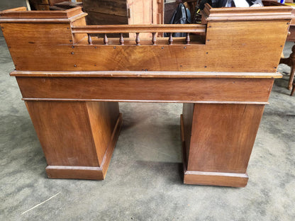 Antique Victorian twin pedestal desk gallery leather top
