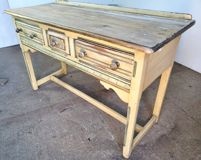 Vintage 20thC Painted Cream 3 Drawer Sideboard Server Dresser Table Square Legs
