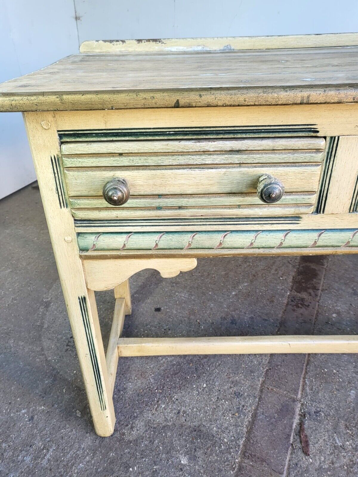 Vintage 20thC Painted Cream 3 Drawer Sideboard Server Dresser Table Square Legs