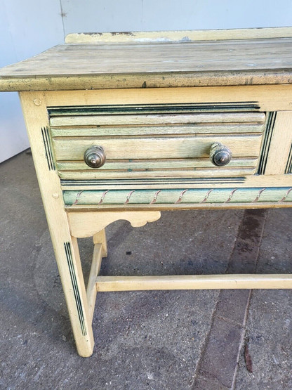 Vintage 20thC Painted Cream 3 Drawer Sideboard Server Dresser Table Square Legs