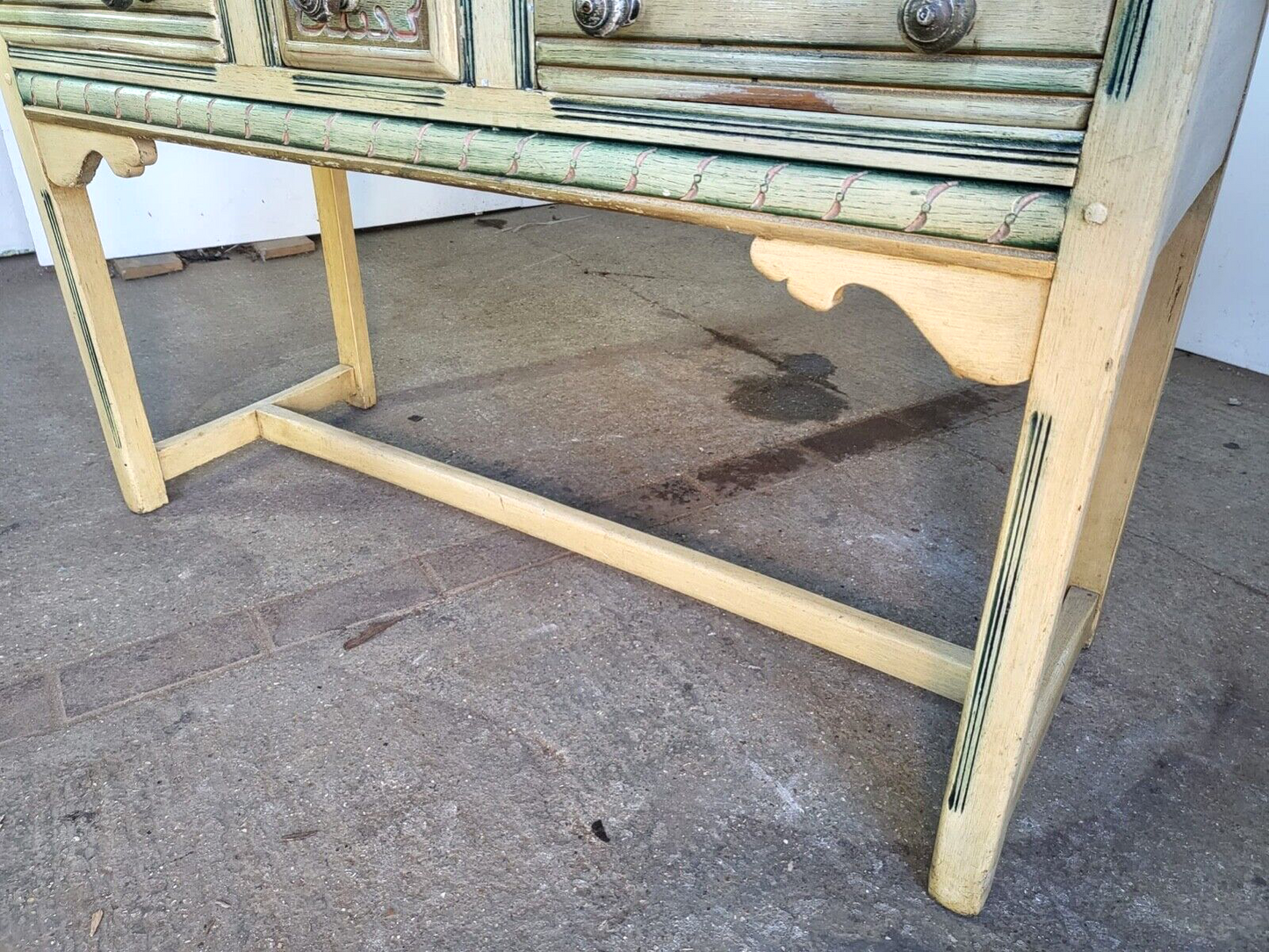 Vintage 20thC Painted Cream 3 Drawer Sideboard Server Dresser Table Square Legs