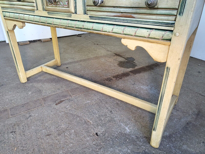 Vintage 20thC Painted Cream 3 Drawer Sideboard Server Dresser Table Square Legs