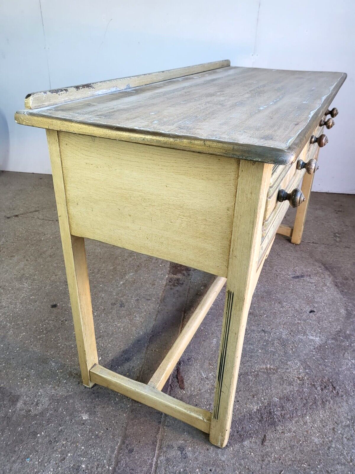 Vintage 20thC Painted Cream 3 Drawer Sideboard Server Dresser Table Square Legs