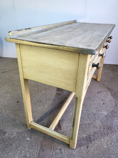 Vintage 20thC Painted Cream 3 Drawer Sideboard Server Dresser Table Square Legs
