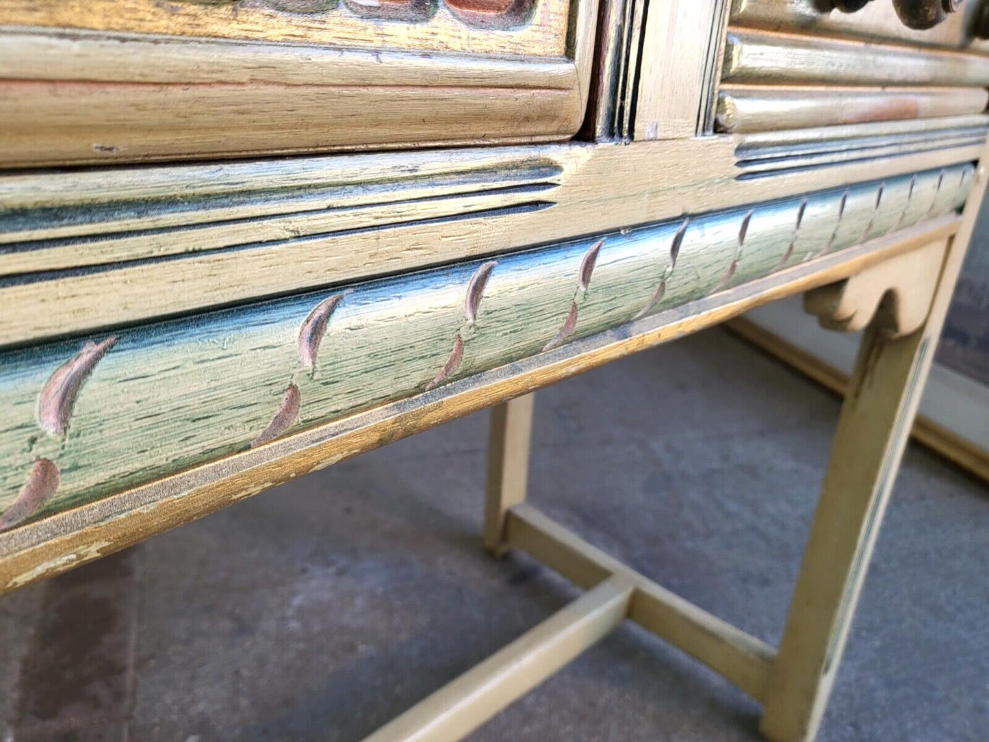 Vintage 20thC Painted Cream 3 Drawer Sideboard Server Dresser Table Square Legs