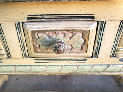 Vintage 20thC Painted Cream 3 Drawer Sideboard Server Dresser Table Square Legs