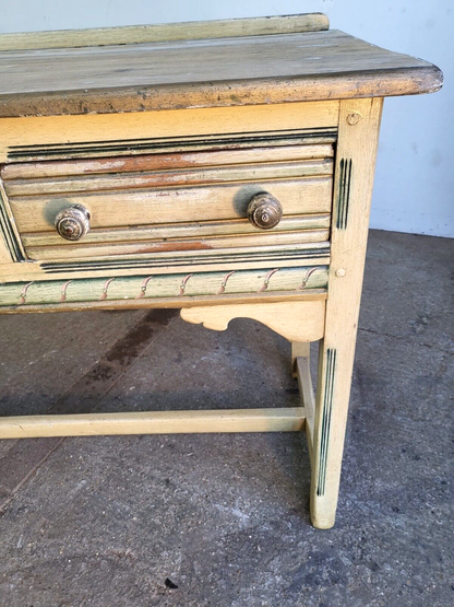 Vintage 20thC Painted Cream 3 Drawer Sideboard Server Dresser Table Square Legs