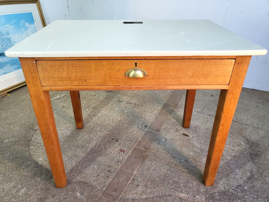 Vintage 20thC Painted Single Drawer Teak Desk Work Table School Desk Square Legs