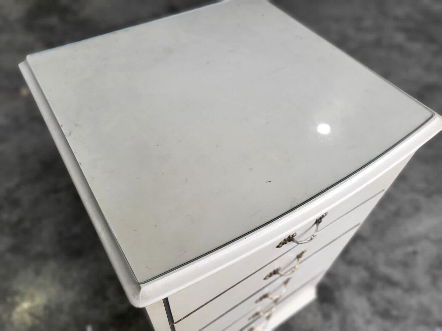 Vintage 20thC Small Tall Ivory French Chest of Drawers 5 Drawers Ornate Handles