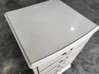 Vintage 20thC Small Tall Ivory French Chest of Drawers 5 Drawers Ornate Handles