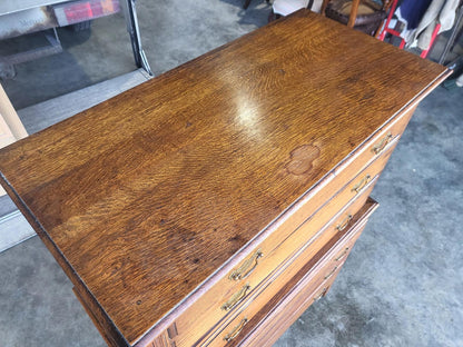 Vintage 1930's oak chest on chest of drawers metal handles