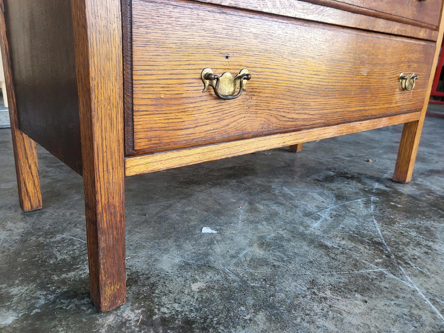 Vintage 1930's oak chest on chest of drawers metal handles