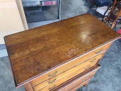 Vintage 1930's oak chest on chest of drawers metal handles