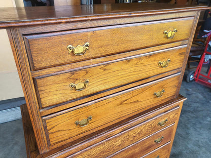 Vintage 1930's oak chest on chest of drawers metal handles