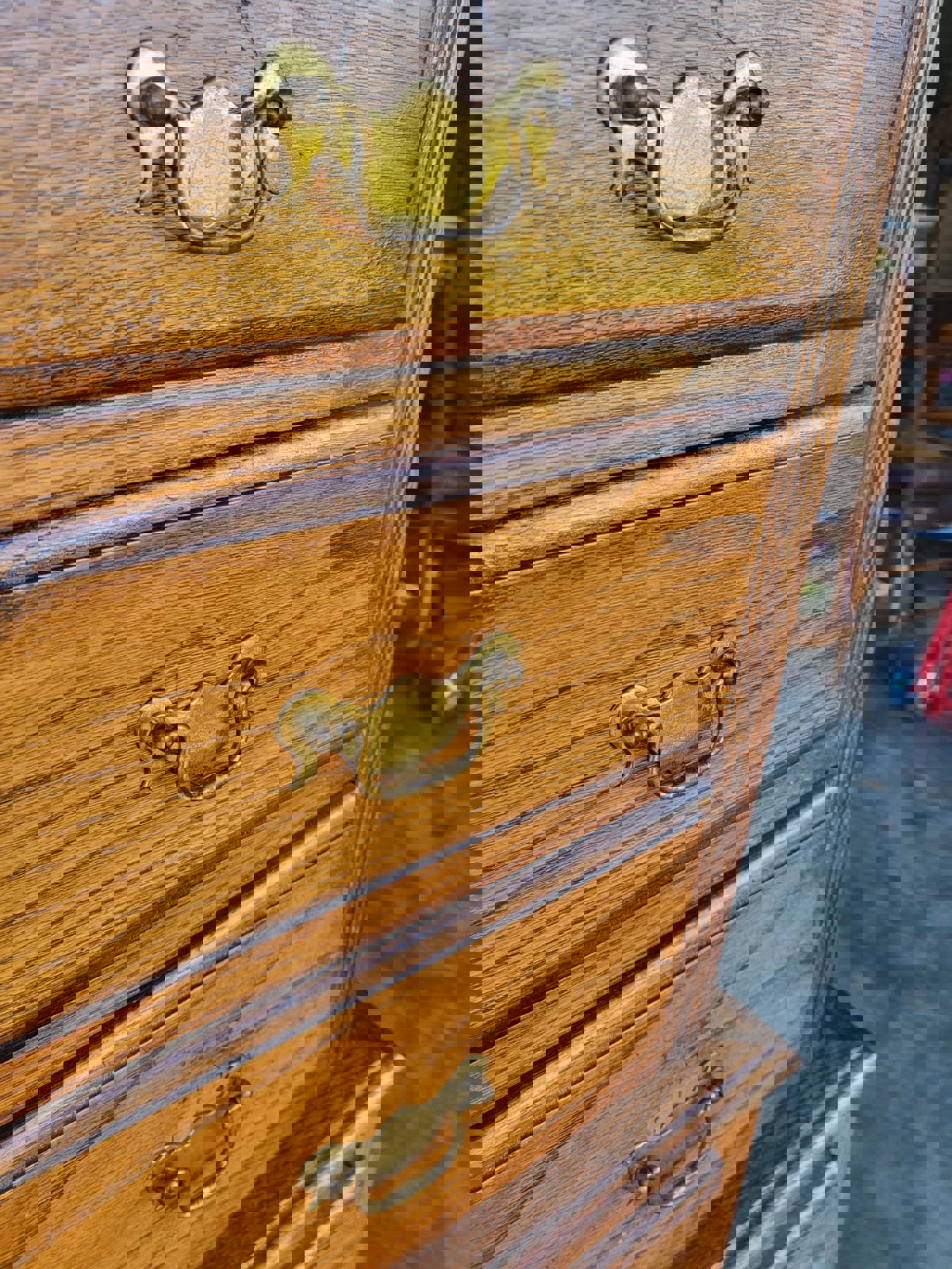 Vintage 1930's oak chest on chest of drawers metal handles