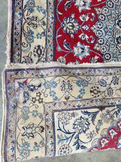 Vintage 20thC 100% wool. Thick pile room size carpet rug 9'7" x 6'5" red cream