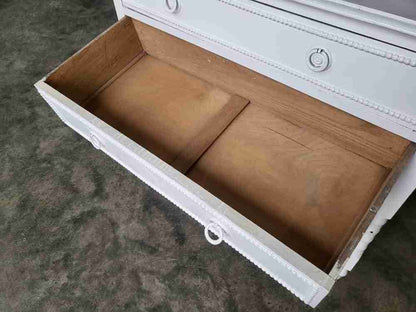 Vintage 20thC white dressing table drawers round Mirror turned legs castors