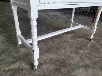 Vintage 20thC white dressing table drawers round Mirror turned legs castors