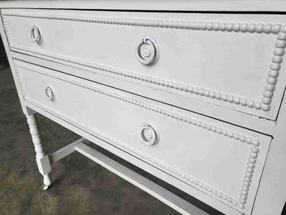 Vintage 20thC white dressing table drawers round Mirror turned legs castors