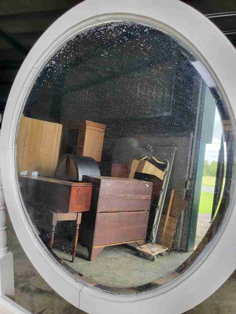 Vintage 20thC white dressing table drawers round Mirror turned legs castors