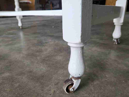 Vintage 20thC white dressing table drawers round Mirror turned legs castors