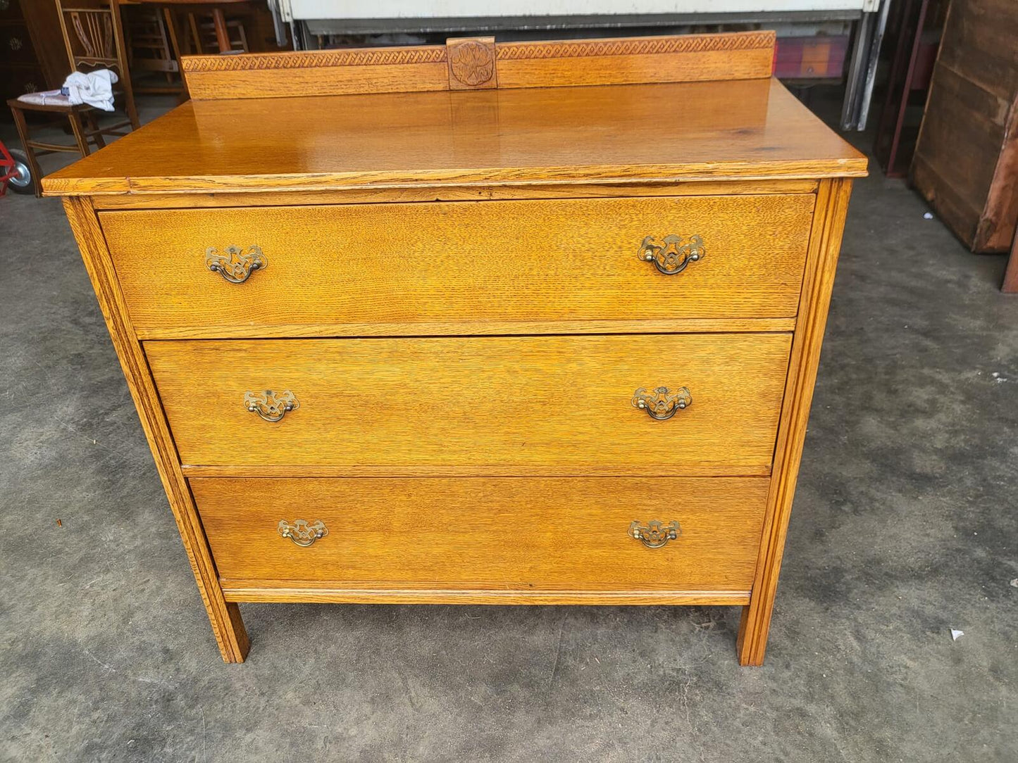 Vintage oak chest of 3 drawers metal handles