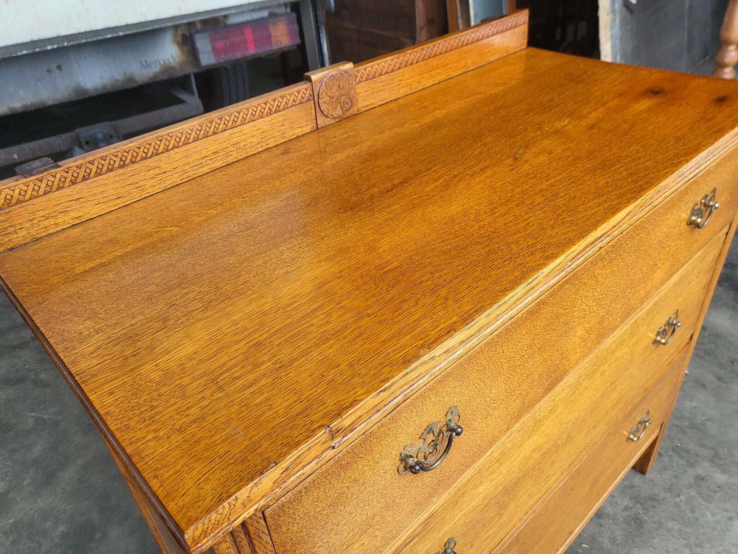 Vintage oak chest of 3 drawers metal handles