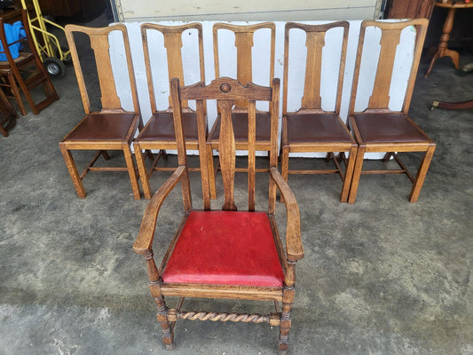 6 vintage high back oak dining chairs carver
