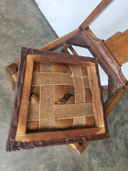 6 vintage high back oak dining chairs carver