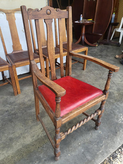6 vintage high back oak dining chairs carver