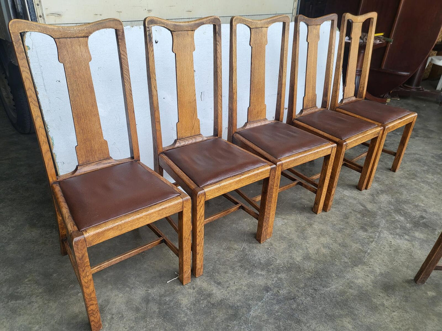 6 vintage high back oak dining chairs carver