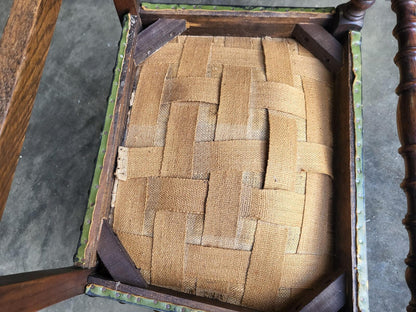 Vintage oak open green leather armchair carver