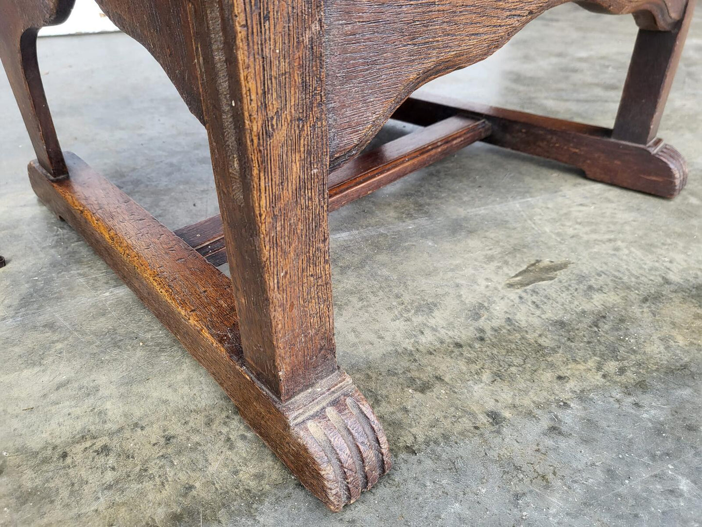 Vintage small country oak wing back arm chair fabric