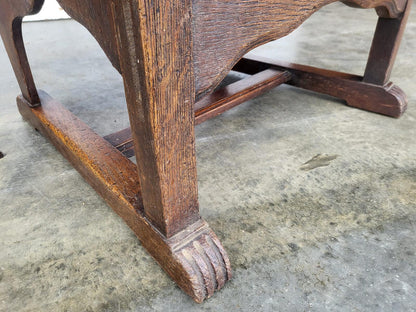 Vintage small country oak wing back arm chair fabric