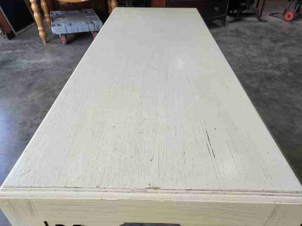 Vintage 20thC painted cream long console hall server work table desk
