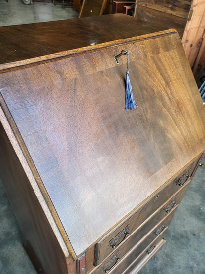 Vintage small thin slim bureau writing desk drawers
