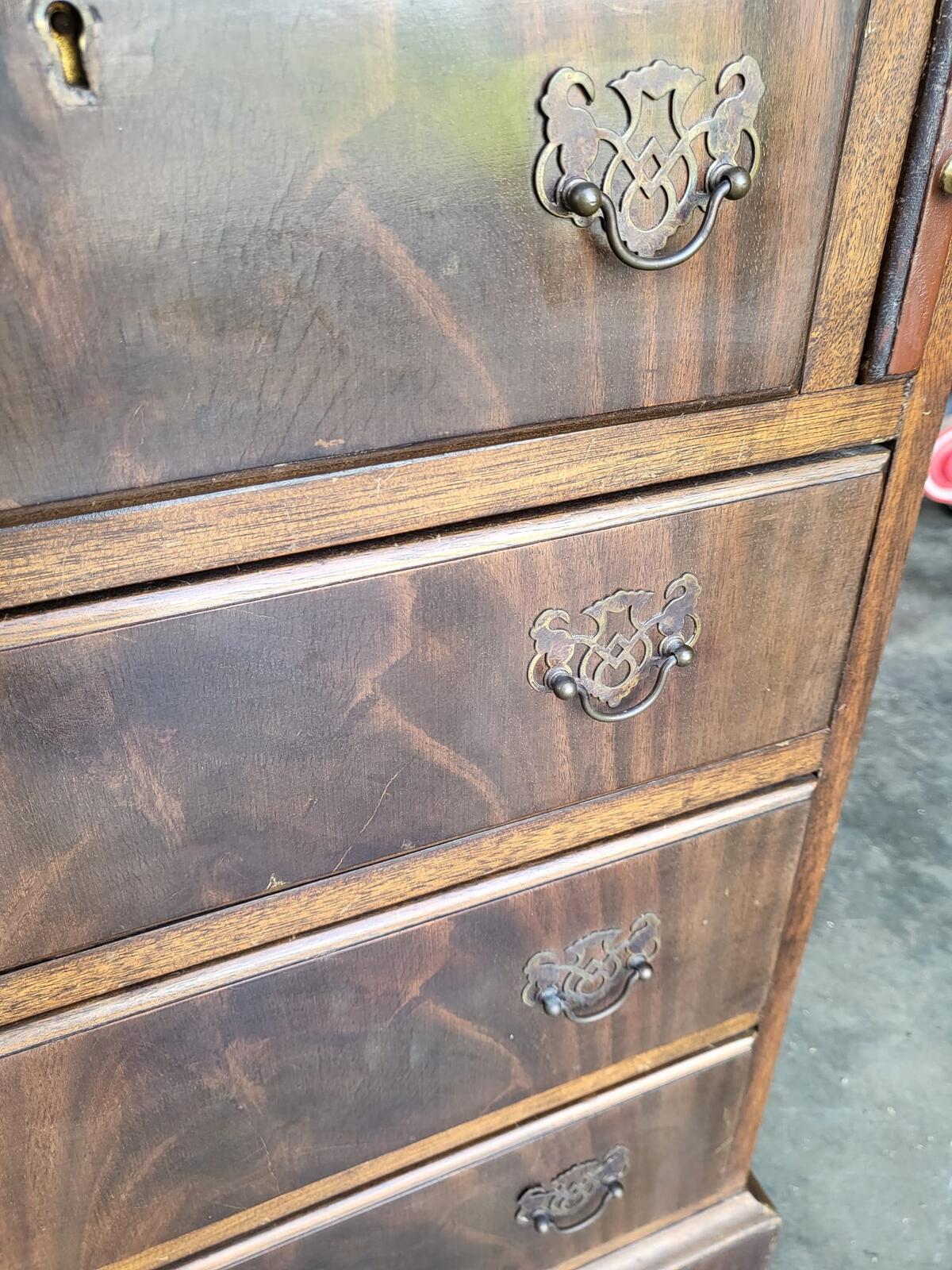 Vintage small thin slim bureau writing desk drawers