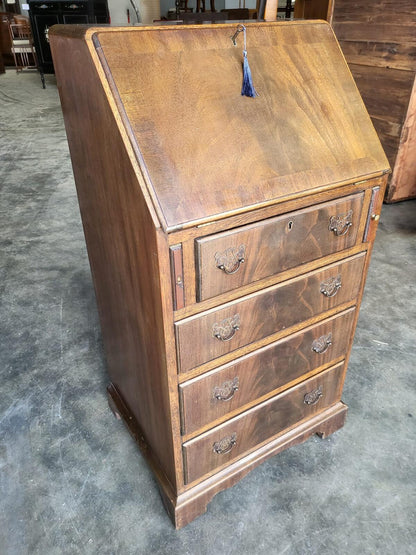 Vintage small thin slim bureau writing desk drawers