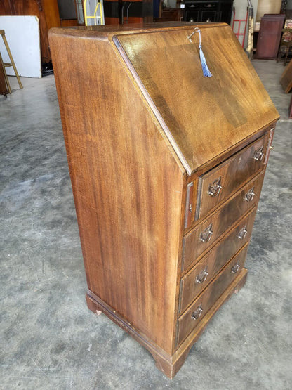 Vintage small thin slim bureau writing desk drawers