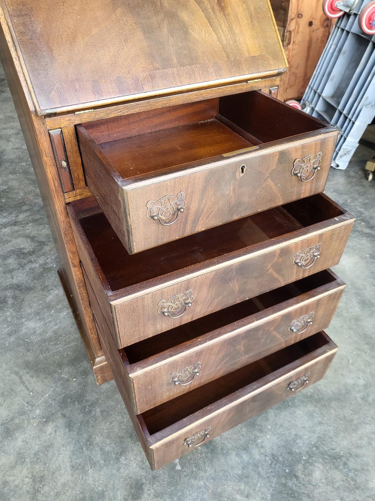 Vintage small thin slim bureau writing desk drawers