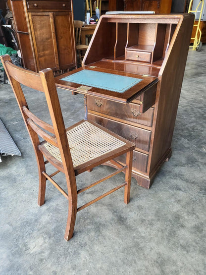 Vintage small thin slim bureau writing desk drawers
