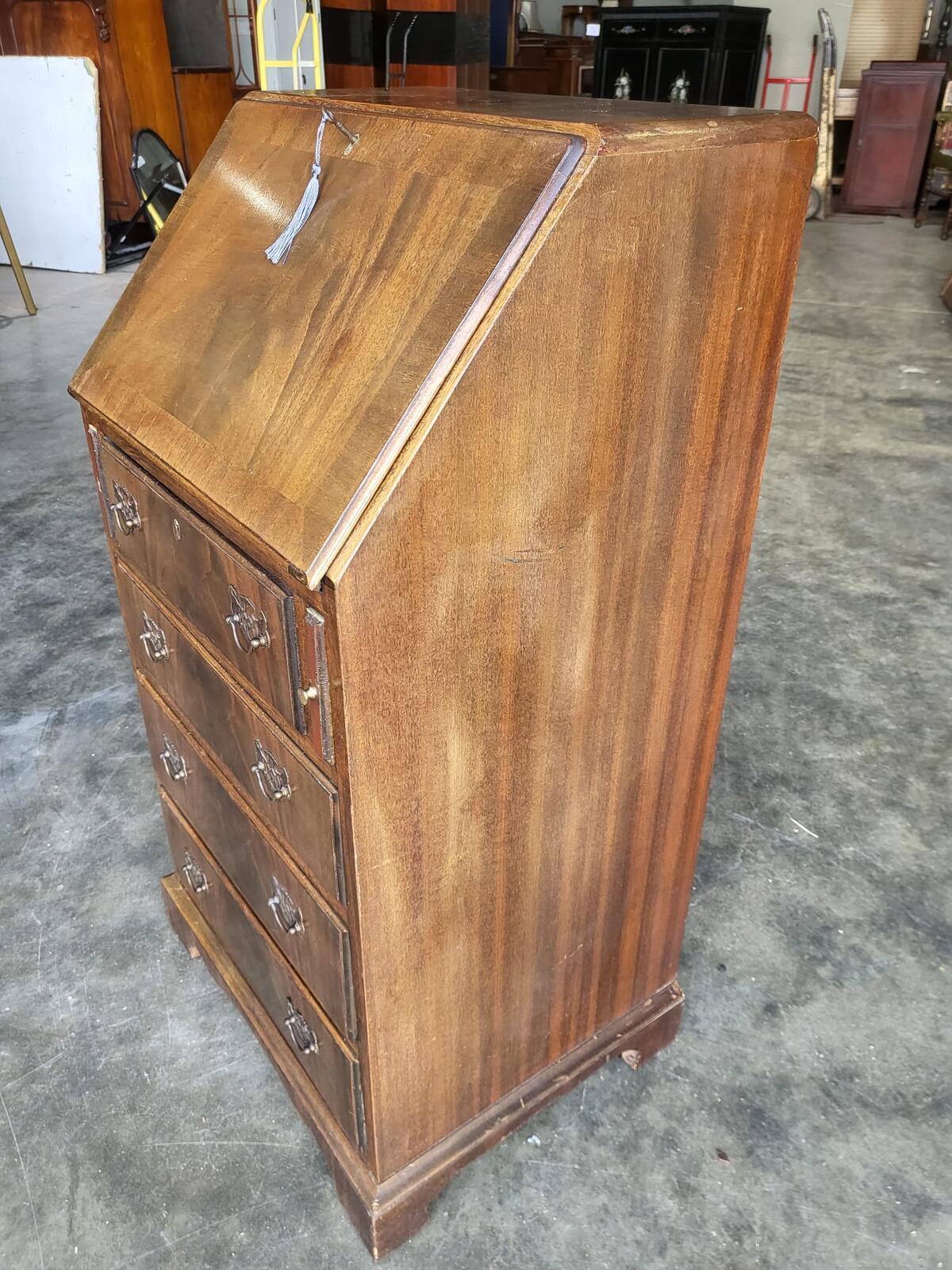 Vintage small thin slim bureau writing desk drawers